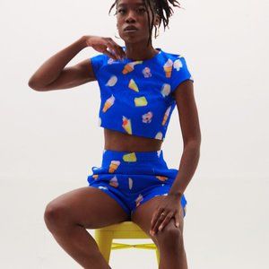 Ice cream holographic printed short set.